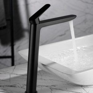 MONOMANDO DE LAVABO CAÑO ALTO NEGRO MATE SERIE BELGICA