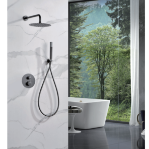 CONJUNTO DE DUCHA TERMOSTÁTICO EMPOTRADO BLACK GUN METAL SERIE MONZA