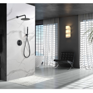 CONJUNTO DE DUCHA TERMOSTÁTICO EMPOTRADO NEGRO MATE SERIE MONZA