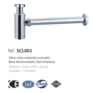 SIFÓN CROMADO VISTO REDONDO CON BOTE SIFÓNICO SCL002