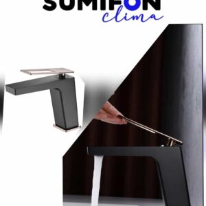 GRIFO DE DISEÑO MONOMANDO LAVABO NEGRO ORO ROSA SERIE SUECIA