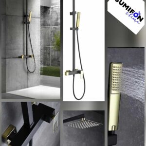 DISEÑO BARRA DE DUCHA MONOMANDO NEGRO Y ORO MATE SERIE SUECIA