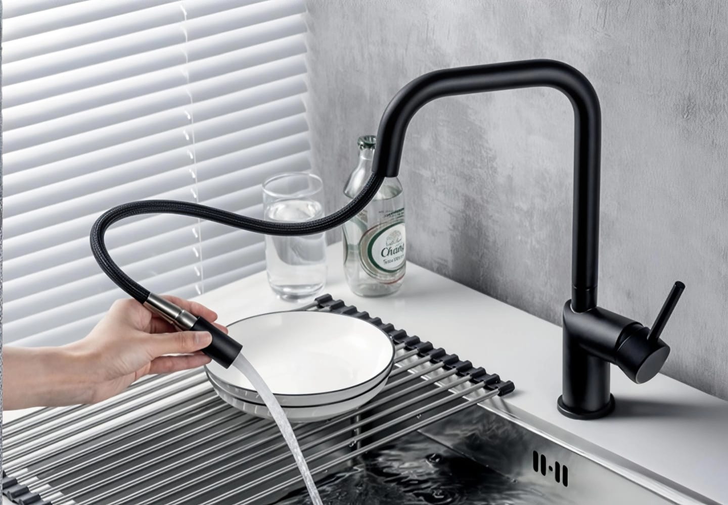 GRIFERÍA DE COCINA IMEX MONZA NEGRO MATE GCE039/NG | GRIFO MONOMANDO