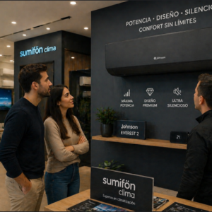 Exposición de aire acondicionado en tienda Sumifon Clima