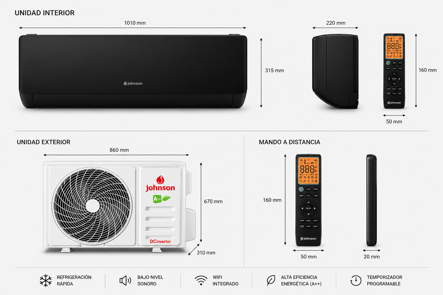 Aire Acondicionado Negro WiFi Johnson EVEREST2-52K 5,2 kW A+++ - Imagen 8
