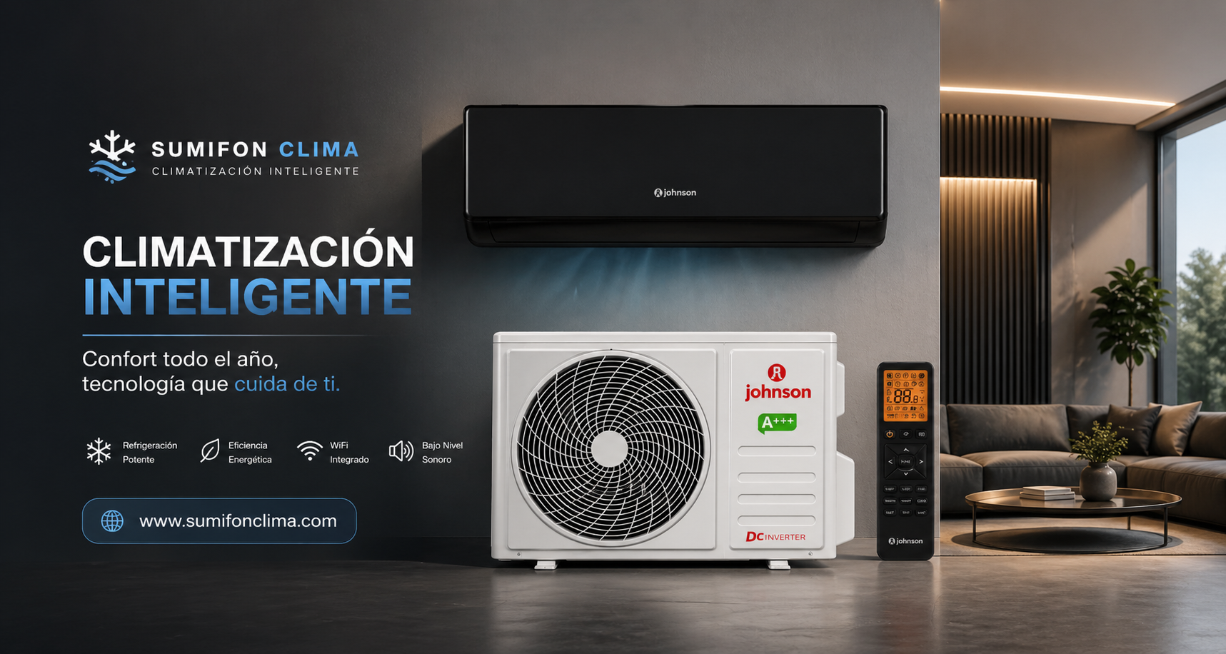 Aire acondicionado negro WiFi Johnson EVEREST2-52K 5,2 kW