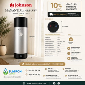 Aerotermia Johnson MANANTIAL110RPLUSV 110 litros con medidas y características técnicas