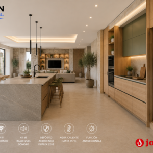 Aerotermia Johnson MANANTIAL150RPLUSB 150 litros con WiFi R290 en galería moderna