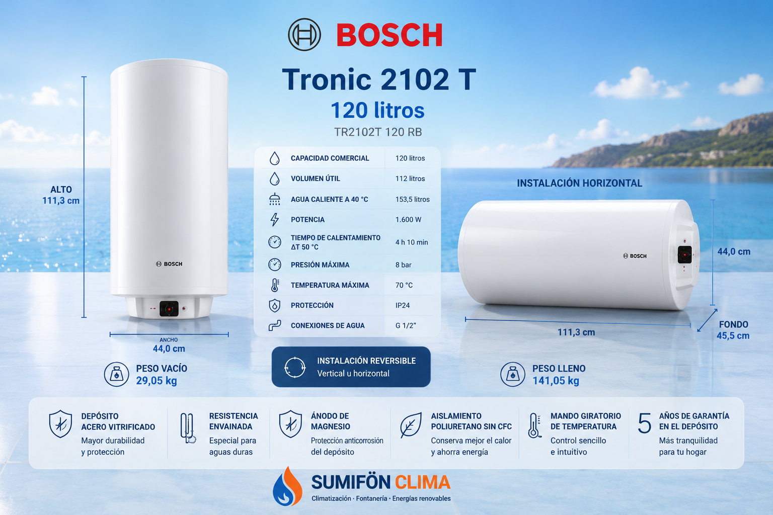 Bosch Tronic 2102 T 120 litros – Termo eléctrico reversible - Imagen 4
